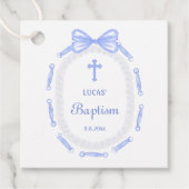 ブルーボーリボンフレームバプテスマメッセージカード フェイバータグ (正面)