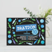 ブルーボーリングボールネオンバースデーパーティーの招待 招待状 (スタンド正面)