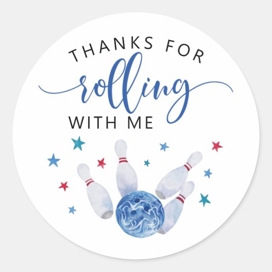 ブルーボーリング子供の誕生日パーティーのお願い ラウンドシール (正面)