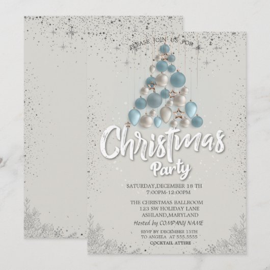 ブルーボールスターコンフェティクリスマス 招待状 (正面/裏面)