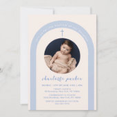 ブルーボー男女兼用ホアーチクロスフォトバプテスマ 招待状 (正面)