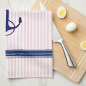 ブルーボー航海のトいかりストライプアクセント キッチンタオル (四つ折り)