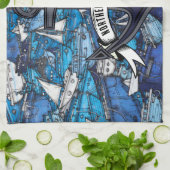 ブルーボー航海のトといかりボート名 キッチンタオル (折り畳み)