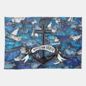 ブルーボー航海のトといかりボート名 キッチンタオル (横)