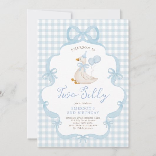 ブルーボー間抜けグースバルーンキッズ2nd誕生日 招待状 (正面)