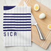 ブルーボ航海のートいかりとストライプ キッチンタオル (四つ折り)