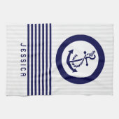 ブルーボ航海のートいかりとストライプ キッチンタオル (横)