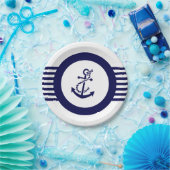 ブルーボ航海のートいかりとストライプ ペーパープレート (パーティー)