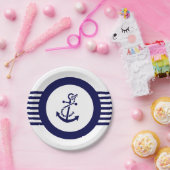 ブルーボ航海のートいかりとストライプ ペーパープレート (パーティー)