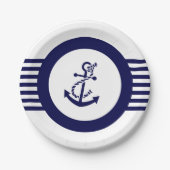 ブルーボ航海のートいかりとストライプ ペーパープレート (正面)