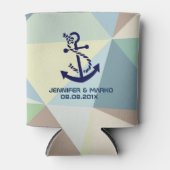 ブルーボ航海のートいかり幾何モダンパターン 缶クーラー (正面)