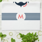 ブルーボ航海のートいかり装飾ブルーストライプ キッチンタオル (折り畳み)