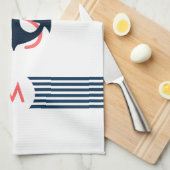 ブルーボ航海のートいかり装飾ブルーストライプ キッチンタオル (四つ折り)