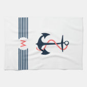 ブルーボ航海のートいかり装飾ブルーストライプ キッチンタオル (横)