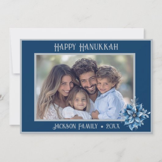 ブルーポインセチア写真 フラットホリデーカード シーズンカード (正面)