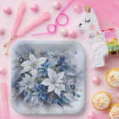 ブルーポインセチア花、クリスマスオーナメント ペーパープレート (パーティー)