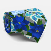 ブルーポインセチア銀のクリスマス ネクタイ (ロール)