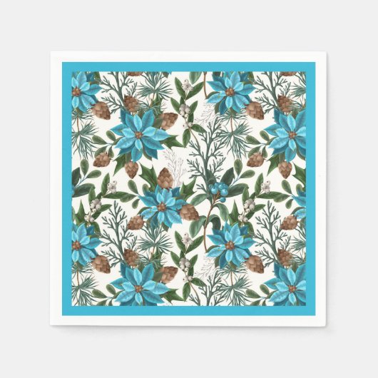 ブルーポインセチア&パインズ スタンダードカクテルナプキン (正面)