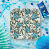 ブルーポインセチア&パインズ ペーパープレート (パーティー)