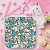 ブルーポインセチア&パインズ ペーパープレート (パーティー)