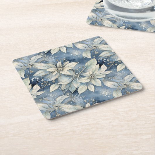 ブルーポインセティアエレガンス スクエアペーパーコースター (アングル)