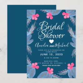 ブルーポインセティアベリーウォーターカラーブライダルシャワー 招待状