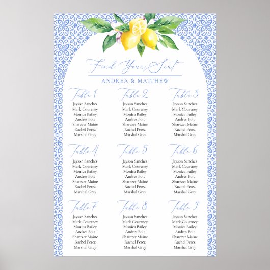 ブルーポジタイタリアンーノレモンあなたの座席チャートを見つける ポスター (正面)