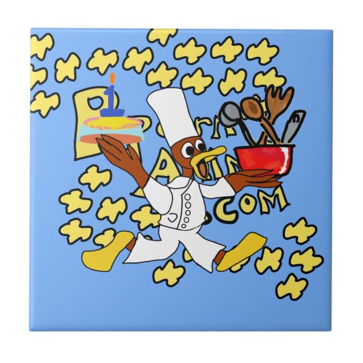 ブルーポップコーンアニメシェフダッキー（アヒルちゃん）カーズーセラミックタイル タイル (正面)