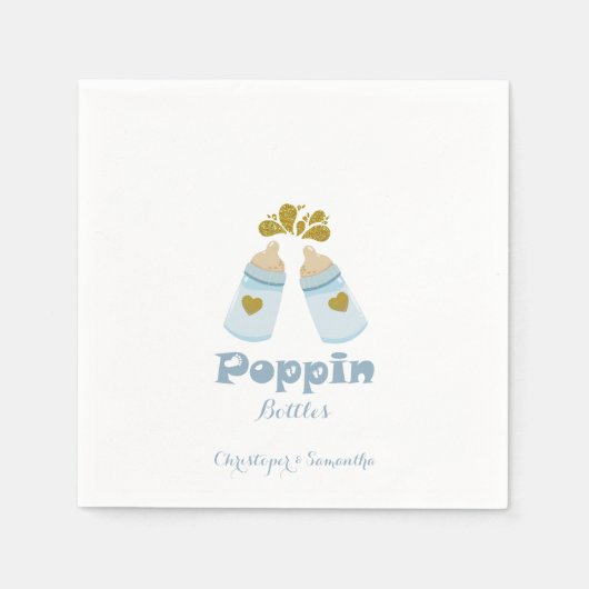 ブルーポップピンボトルボーイベビーシャワー スタンダードカクテルナプキン (正面)