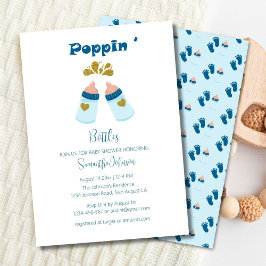 ブルーポップピンボトルボーイベビーシャワー 招待状