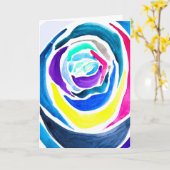 ブルーポップ・アートのアートバラ水彩画 カード (黄色い花)