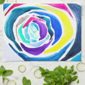 ブルーポップ・アートのアートバラ水彩画 キッチンタオル (折り畳み)