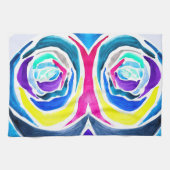 ブルーポップ・アートのアートバラ水彩画 キッチンタオル (横)