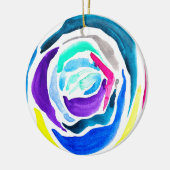 ブルーポップ・アートのアートバラ水彩画 セラミックオーナメント (左)