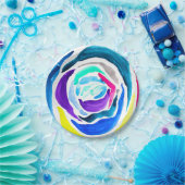 ブルーポップ・アートのアートバラ水彩画 ペーパープレート (パーティー)