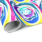 ブルーポップ・アートのアートバラ水彩画 ラッピングペーパー (ロールコーナー)