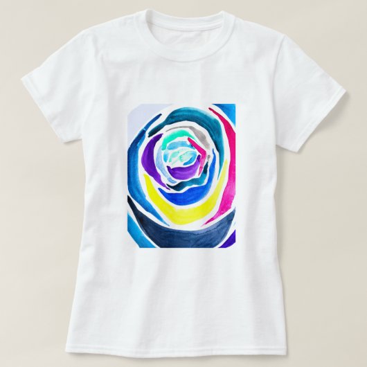 ブルーポップ・アートのアートバラ水彩画 Tシャツ (デザイン正面)