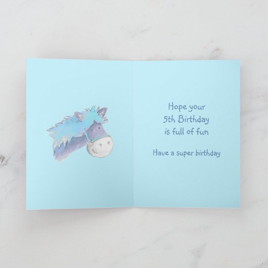 ブルーポニーの水彩絵の誕生日カード カード (内部)