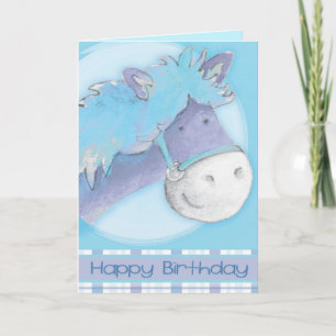 ブルーポニーの水彩絵の誕生日カード カード