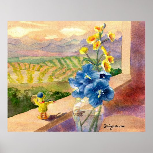 ブルーポピースウォーターカラーポスタープリント ポスター (正面)