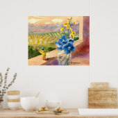 ブルーポピースウォーターカラーポスタープリント ポスター (キッチン)