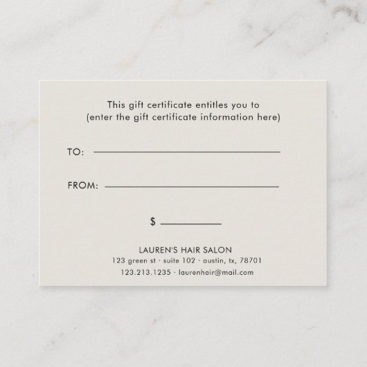 ブルーポピーフローラエレガントギフト証明書 名刺 (裏面)