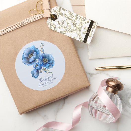 ブルーポピーフローラ結婚ズ・サンキュー ラウンドシール (ギフト)