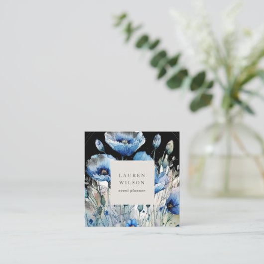 ブルーポピー花エレガント名刺 スクエア名刺 (スタンド正面)