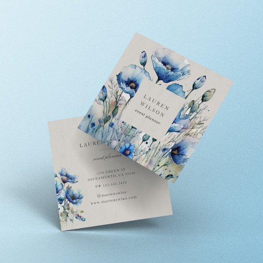 ブルーポピー花エレガント名刺 スクエア名刺