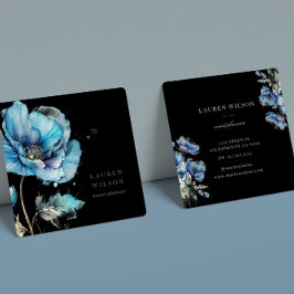 ブルーポピー花エレガント名刺 スクエア名刺