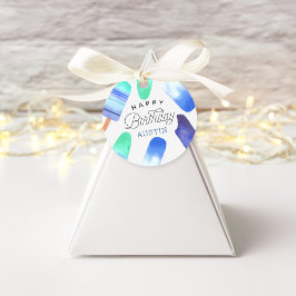 ブルーポプシクルパーソナライズされた子供の誕生日パーティー フェイバータグ