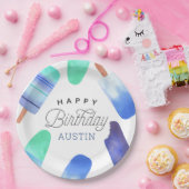 ブルーポプシクルパーソナライズされた子供の誕生日パーティー ペーパープレート (パーティー)