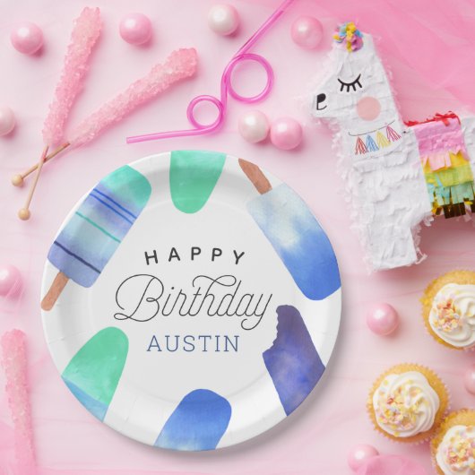 ブルーポプシクルパーソナライズされた子供の誕生日パーティー ペーパープレート (パーティー)
