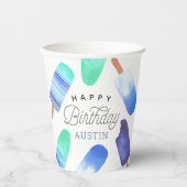 ブルーポプシクルパーソナライズされた子供の誕生日パーティー 紙コップ (正面)